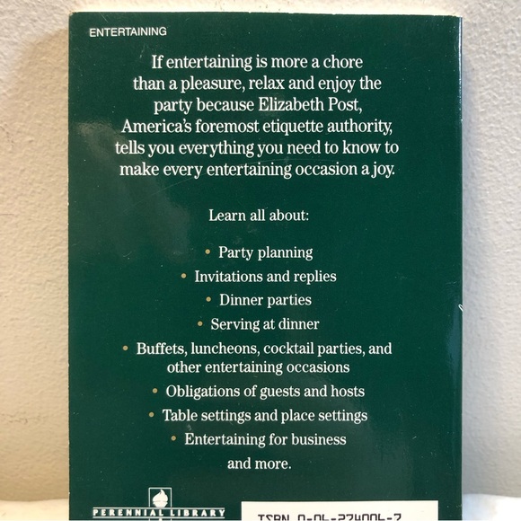 EMILY POST on Entertaining by Elizabeth L. Post 1992 Paperback - Picture 2 of 9